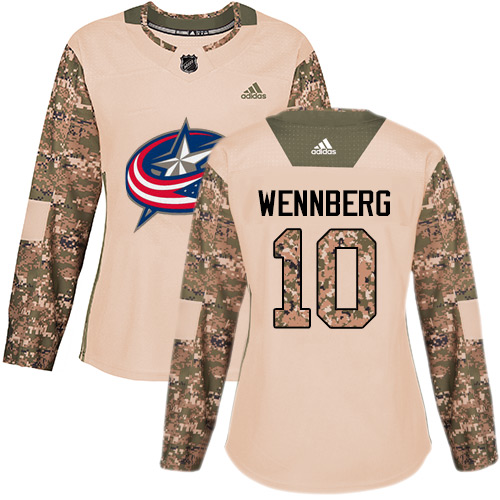 Adidas Blue Jackets #10 Alexander Wennberg Camo Authentic Veterans Day Women's Stitched NHL Jersey - Click Image to Close